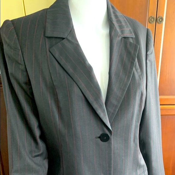 Shiny Black Double Collar Long Blazer & pants suit 100% fine wool W red stripes - Picture 6 of 16